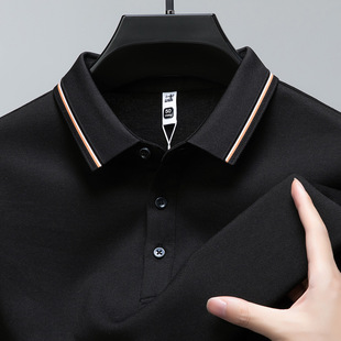 [wool mulberry silk] men's long sleeve T-shirt lapel 2025 new business casual POLO shirt men's T-shirt color contrast