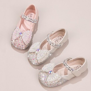 Girls' Shoes Children's Princess Small Leather Shoes 2025 Spring and Autumn New Autumn Baby Crystal Shiny Rhinestone Shoes