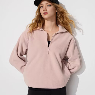 Youjia 2024 Autumn and Winter Half Zipper Fleece Pullover Long Sleeve Collar Zipper Women's 471617