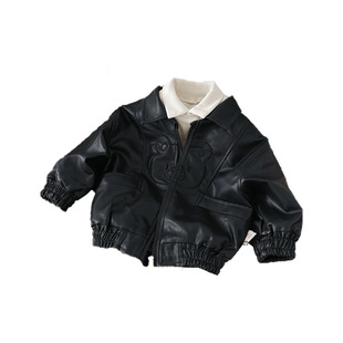 [in stock] QW245601 children's leather coat 2024 autumn leather coat