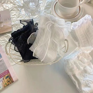 Средние носки Летние тонкие японские сладкие кружевные чулки Lolita простые белые банты цветочные чулки для детей