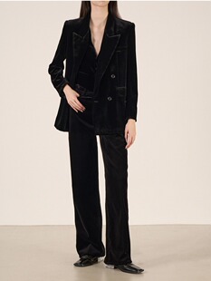 YIMENG light luxury high-grade black velvet lapel collar women's suit waist-tight vest straight trousers suit