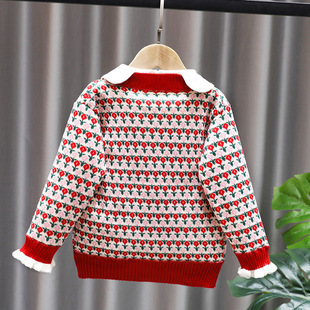 Girls' Spring and Autumn Cardigan One-piece fleece-lined Base Shirt Children's Sweater Coat