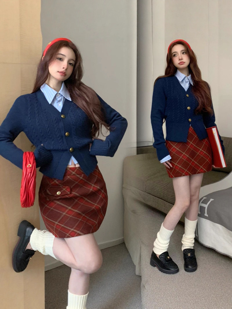 French High-End Retro Contrasting Plaid Sexy Short Skirt Autumn and Winter High-Waisted Slimming Look Age-Reducing Versatile A-Line Skirt