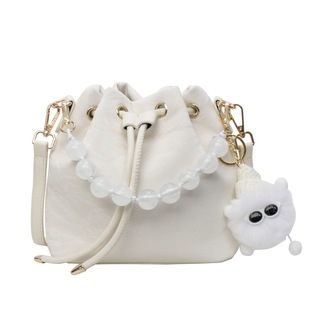 2024 Solid Color PU Fashionable Personalized Daily Small Bag Simple Shoulder Bag Crossbody Bag Pleated Drawband Women's Bag