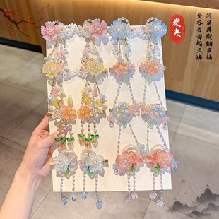 Super Fairy Antique Flower Hairpin Children's Horse-faced Skirt Headwear New Chinese Tassel Step-by-step Hairpin Traceless Duckbill Clip