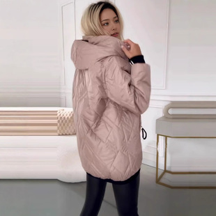 Amazon Foreign Trade Women's Cross-border European and American Fashion Jacket for Autumn and Winter Casual Hooded Solid Color Women's Cotton-padded Jacket