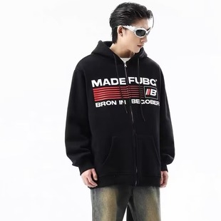 Flag Printed Cardigan fleece-lined Sweater Men's and Women's Autumn and Winter National Fashion American Hooded Zipper Jacket in stock