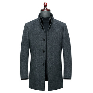 High-end big brand men's double-sided woolen coat mink fur collar white duck down liner mid-length woolen trench coat thick