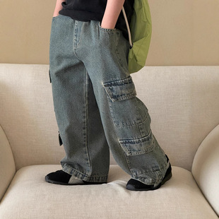Boys' Denim pants spring and summer 2025 new children's father pants loose western style children's overalls Korean version