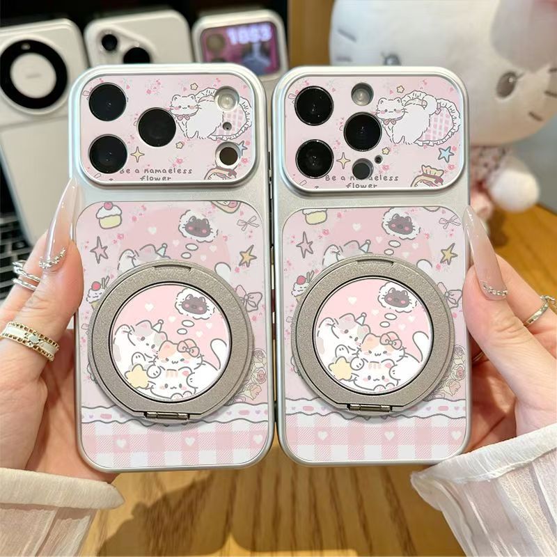 Healing cartoon phone stand case for iPhone 16 Pro Max and Apple 17, electroplated for instant transformation.