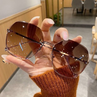 New Arrival Frameless Cut-edge Sunglasses 2024 Summer Fashionable Korean Style Shake Tone Live Sunglasses Women's Big Face Slimming Glasses
