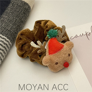 Christmas headdress plush elk large intestine hair ring cute fawn ball hair rope holiday dress props hair accessories
