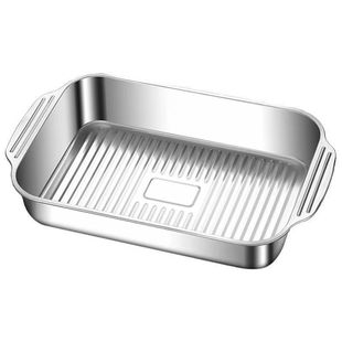 Thickened Stainless Steel Grilled Fish Plate Binaural Crayfish Plate Household Barbecue Plate Deepened Multi-purpose Plate Seafood Dried Pot Plate