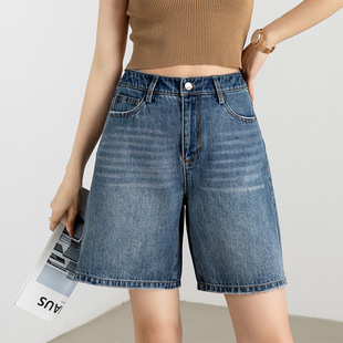 Vintage Denim Shorts Women's Summer Thin High Waist Mid-length Pants 2023 New Loose Wide Leg A- line Five-point Pants