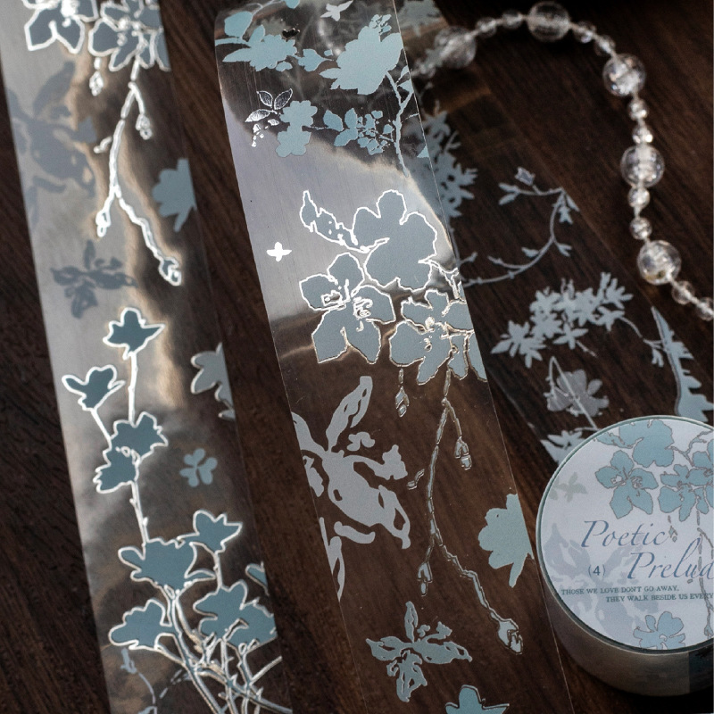 Yanji Silver Foil Tape - Poetic Overture Series Vintage Pattern DIY Decorative Sticker Tape for Journaling