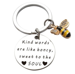 Cross-border New Hot-selling Little Bee Stainless Steel Keychain Laser Engraving Honeycomb Metal Pendant Teacher's Day Gift