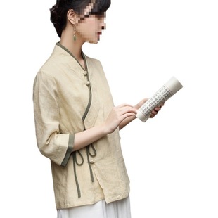Tea artist clothing Republic of China style Zen women's clothing Chinese Han element Han clothing Tang suit top tea clothes health care work clothes