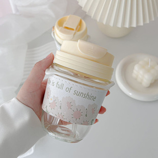 High-looking glass printed Pearl Cup gift straw Cup portable water cup coffee double drink cup hand gift Cup