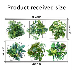 New 3D Grid Simulation Flower Green Plant Green Leaf Hanging Basket Potted Self-adhesive Wall Sticker Living Room Bedroom Decorative Mural