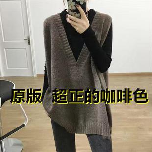 Mid-length South Korea Simple Casual Loose Sweater Women's All-match Knitted Shirt Deep V-neck Sleeveless Vest Top