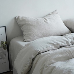 Qinghe ~ Autumn and Winter New Maillard Style Pure Cotton Double-Layer Jacquard Four-Piece Simple Three-Dimensional Pleated Bed Sheet