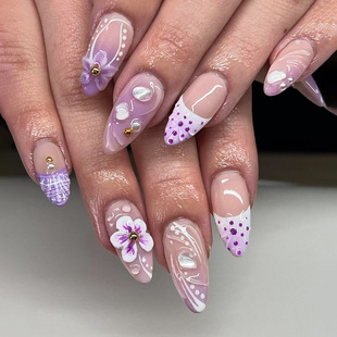 European and American Foreign Trade Hot-selling Wear Nail Pieces High-grade Sense Purple French Butterfly Black Edge Nail Patch Nail Patch