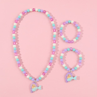 Children's jewelry girl cute mermaid shell bracelet necklace 3 pieces suit