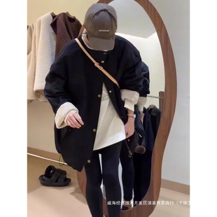 QC Korean style stand collar parker coat thickened coat 2024 winter new stitching lamb wool mid-length top