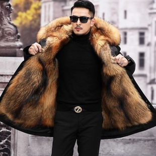 Special Price New Parker Clothing Men's Mid-length Warm Leather Thickened Fur One-piece plus size Loose Imitation Fur Jacket