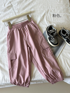 ZhongDa Children's Summer 2024 Korean-style Casual All-match Solid Color Leg Loose Lightweight Fashionable Quick-drying Overalls