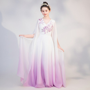 Girls' Guzheng Performance Clothing Chinese Style Purple Elegant Sleeve Chorus Clothing Competition Graded Performance Piano Performance Dress