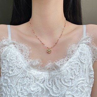 New Chinese Color Crystal Beaded Necklace No Fading Summer High-grade Butterfly Oil Drop Pendant Collarbone Chain Accessories