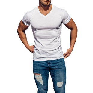 2023 Foreign Trade Men's Outdoor Solid Color V-neck T-shirt Casual Quick-drying Breathable Sweat-wicking Short-sleeved Multi-color Top in stock Hair