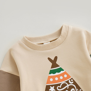 Foreign Trade Children's autumn Christmas new one-piece clothes Christmas tree printing color sleeve climbing suit