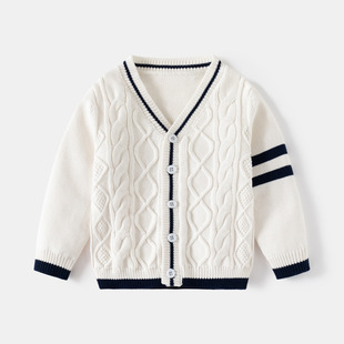 Cross-border children's clothing boys' thick needle cotton knitted cardigan 2024 spring new European and American style children's single-layer cardigan sweater