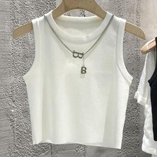 Pure Spice Girl Style High Waist Navel-exposed Short Striped Vest Women's 2025 Summer New Slim-fit Sleeveless Top
