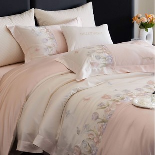 120 Xinjiang Long-staple Cotton French Entry-luxury Embroidery Four-piece Set Spring and Autumn High-end Cotton Pure Cotton High-support Kit
