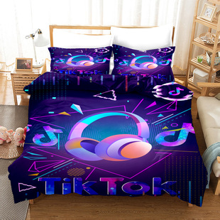 3D digital printing bedding three-piece set of shaking sound fresh fault wind quilt cover wholesale printing supply
