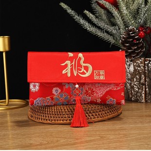 2024 full moon brocade ten thousand yuan fabric red envelope happy birthday baby creative one-year-old embroidery long rope profit seal