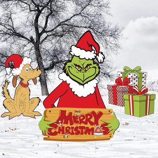 Cross-border Christmas plot card Green Monster Grinch Grinch Peeper Fence Courtyard Garden Lawn Decorations