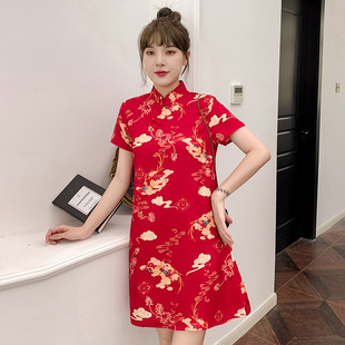 National Fashion Vintage Festive Big Red Chinese Style Dress 2023 New Loose Large Size Improved Young Cheongsam