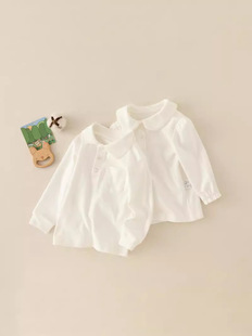 Pure White Polo Lapel Children's Autumn Cotton Class A Baby Long Sleeve T-Shirt Spring and Autumn Base Shirt Top for Boys and Girls