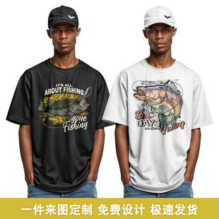 American Style Vintage Luya Printed Pattern Shoulder Loose Heavy-weight Short-sleeved Pure Cotton Men's Fishing Clothes Club T-shirt