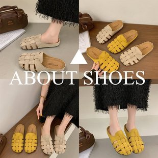 Баотоу тапочки женские туфли Borkenn Shoes 2025 весна и осень новые римские полутолщенные туфли