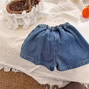 Girls' Korean-style Denim Shorts Summer New Arrival Western-style Fake Two-piece Pants Skirt Baby's Summer Fashionable All-match Trendy Pants