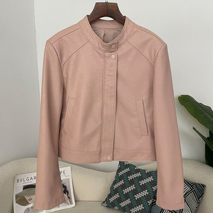 AliExpress casual fashion stand collar leather 2025 spring new Korean version of all-match sense thin coat coat women