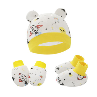 Foreign trade Europe and the United States baby hat newborn fetal hat baby gloves foot cover baby hat three-piece 8922023