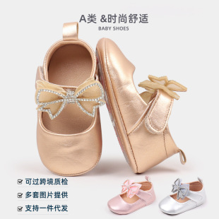 Baby's New Leather Shoes Matte Leather Shoes Spring and Autumn Single-layer Shoes with Velcro Bow Princess Shoes Non-slip Toddler Shoes