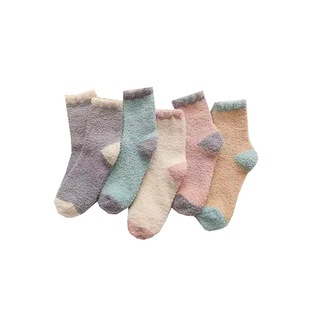 Women's Autumn and Winter Coral Fleece Socks fleece-lined Thickened Women's Socks Simple Solid Color Stitching Moon Socks Sleeping Socks